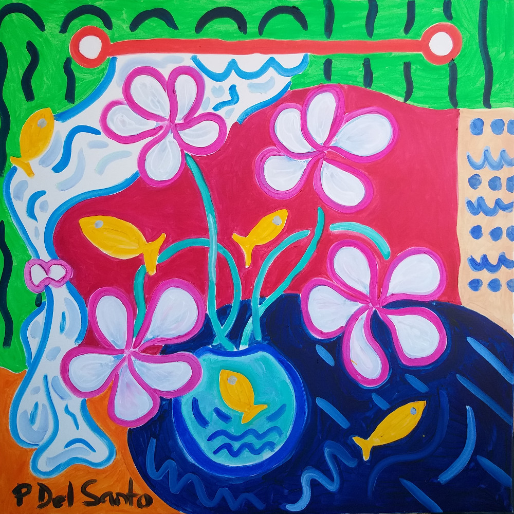 Del Santo Patrizio, composizione di fiori nella camera da letto che da sulla marina di Tellaro