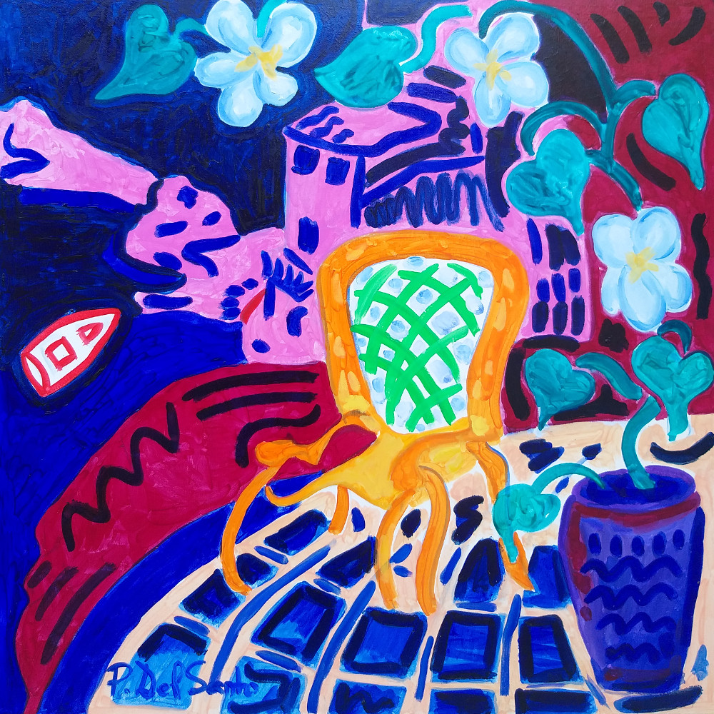 Del Santo Patrizio, balcone che dà sulla marina di Tellaro con sedia a cinque gambe